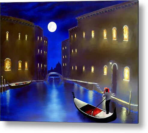 Venice Paintings Metal Print featuring the painting The magic nights of venice lights by Larry Cirigliano