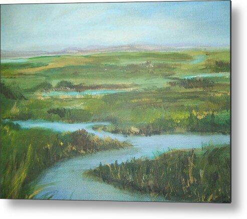 Landscape Metal Print featuring the painting The Sound by Janet Visser