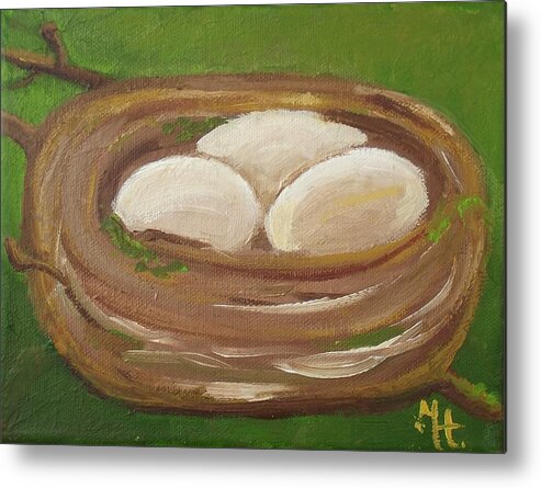 Oil Poster Metal Print featuring the painting Three Eggs of a Kind by Margaret Harmon