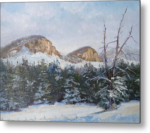 Landscape Metal Print featuring the painting Twin Buttes Wyoming 2 by Judy Fischer Walton