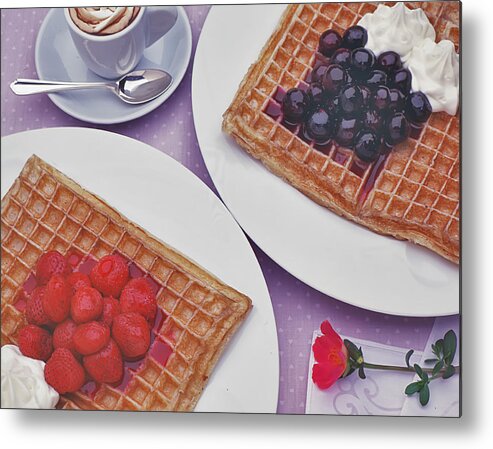 Waffles Metal Print featuring the photograph Waffles and summer berries by Frank Lee