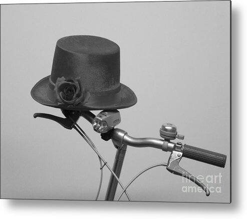 Bicycle Metal Print featuring the photograph Waiting . black and white by Renee Trenholm