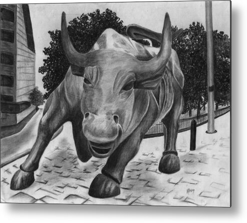 Wall Street Bull Metal Print featuring the drawing Wall Street Bull by Vic Ritchey