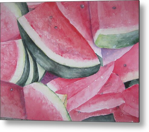 Fruit Metal Print featuring the painting Watermelon Feast by Marilyn Clement