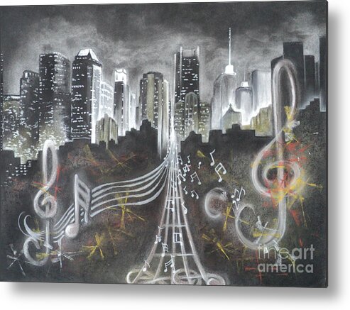 Citiy Metal Print featuring the drawing Where the Music Never Sleeps by Carla Carson
