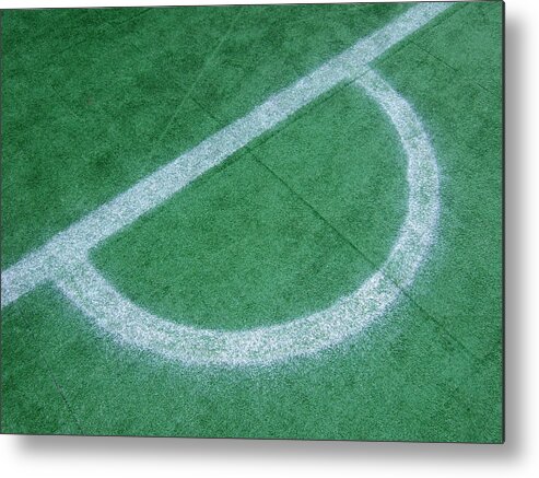 Soccer Field Metal Print featuring the photograph White markings on soccer field by Matthias Hauser
