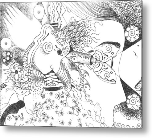 Sacred Metal Print featuring the drawing Why Not Flowers by Helena Tiainen