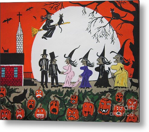 Full Moon Metal Print featuring the painting A Halloween Wedding Painting by Jeffrey Koss