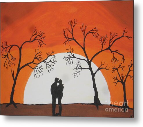 Silhouette Metal Print featuring the painting First Kiss by Jeffrey Koss