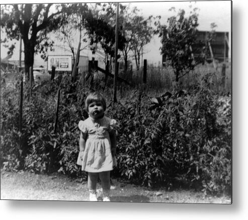 Girl Metal Print featuring the photograph Girl Tomato Patch 1950s Black White Archive Kids by Mark Goebel