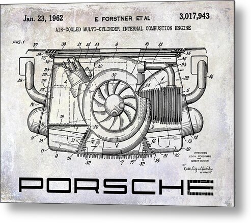 Porsche Patent Metal Print featuring the photograph 1962 Porsche Engine Patent by Jon Neidert