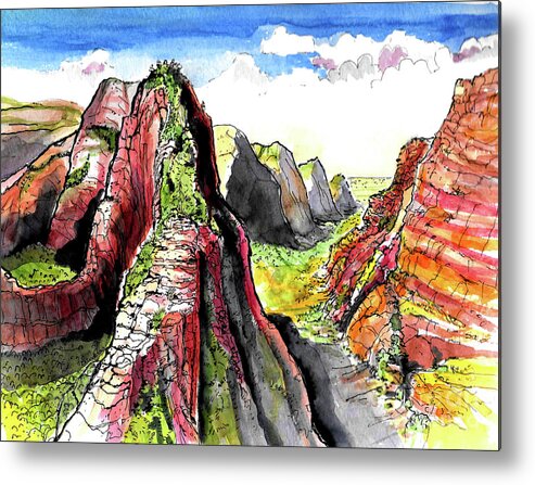Zion Metal Print featuring the painting Angels Landing-Zion #1 by Terry Banderas