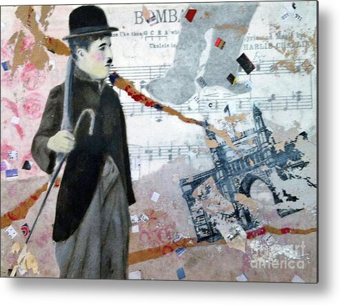 Torn Paper Collage Metal Print featuring the mixed media Chaplin in Bombay by Elizabeth Bogard