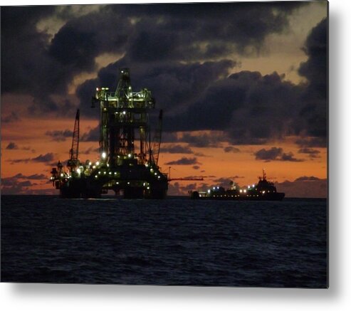 Off Shore Metal Print featuring the photograph Drill Rig at Dusk by Charles and Melisa Morrison