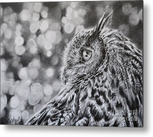 Eagle Owl Metal Print featuring the drawing Eagle Owl #1 by Lachri