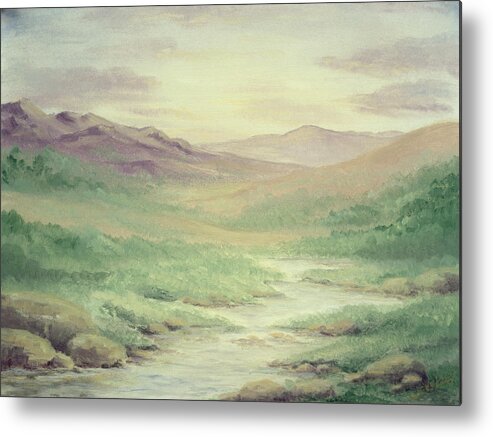 Landscape Metal Print featuring the painting Lazy Creek #1 by Cathy Cleveland