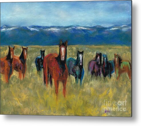 Mustangs Metal Print featuring the painting Mustangs in Southern Colorado #1 by Frances Marino