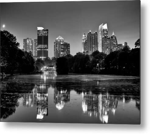 Night Metal Print featuring the photograph Night Atlanta.Piedmont Park lake. by Anna Rumiantseva