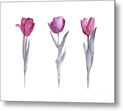 Tulips Metal Print featuring the painting Purple tulips watercolor painting by Joanna Szmerdt