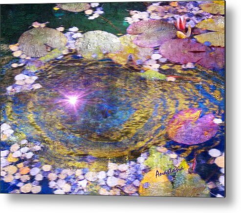 Pond Metal Print featuring the painting Sunglint on Autumn Lily Pond II #1 by Anastasia Savage Ealy
