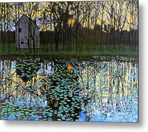 Water Lilies Metal Print featuring the painting The End of the Day #1 by David Zimmerman
