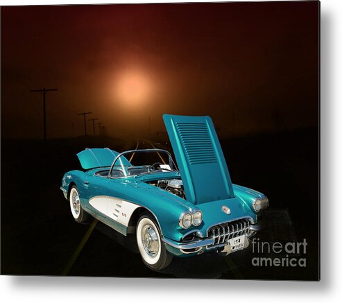 1958 Corvette Metal Print featuring the photograph 1958 Corvette by Chevrolet and a Train photograph Print 3483.02 by M K Miller
