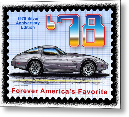 1978 Corvette Metal Print featuring the digital art 1978 Silver Anniversary Edition Corvette by K Scott Teeters