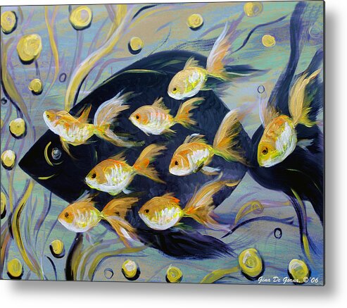 Fish Metal Print featuring the painting 8 Gold Fish #2 by Gina De Gorna