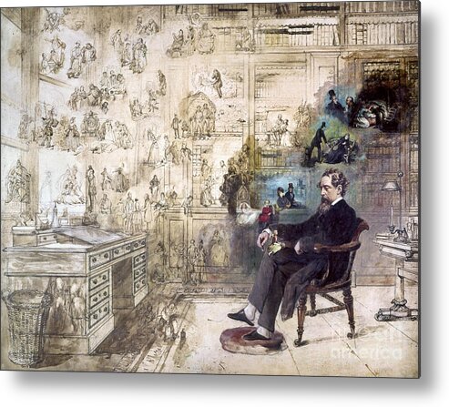 1870s Metal Print featuring the painting CHARLES DICKENS - Dickens' Dream by Robert William Buss