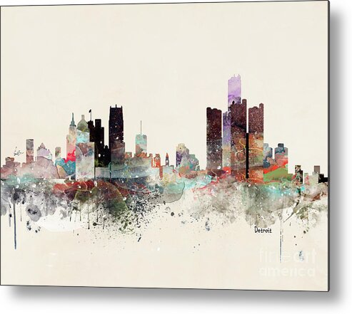 Detroit Michigan Metal Print featuring the painting Detroit Michigan Skyline #3 by Bri Buckley