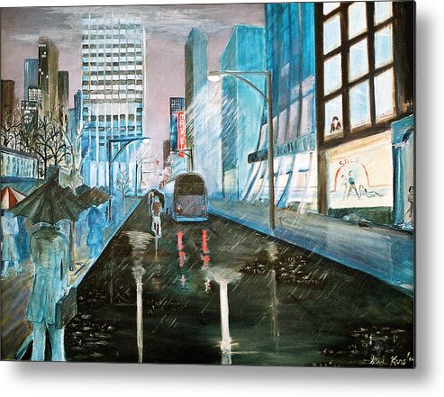 Street Scape Metal Print featuring the painting 42nd Street Blue by Steve Karol