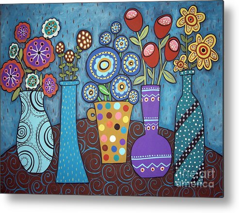 Flowers Metal Print featuring the painting 5 Flower Pots by Karla Gerard