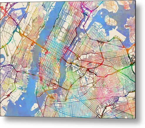 New York Metal Print featuring the digital art New York City Street Map by Michael Tompsett