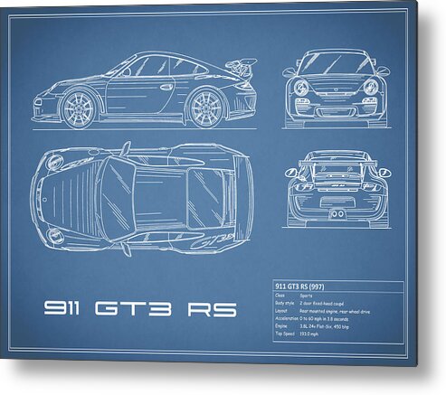 Porsche 911 Blueprint Metal Print featuring the photograph 911 GT3 RS Blueprint by Mark Rogan