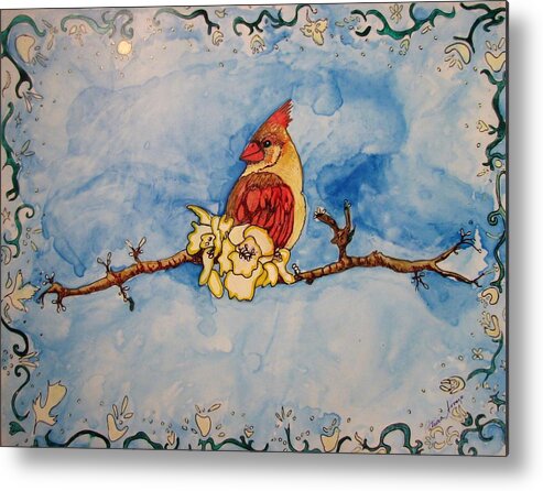 Cardinal Metal Print featuring the painting A Birds Delight by Patricia Arroyo