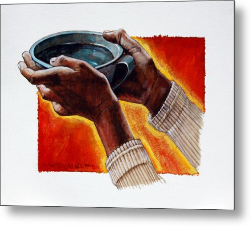 Hands Metal Print featuring the painting A Cup of Water by John Lautermilch