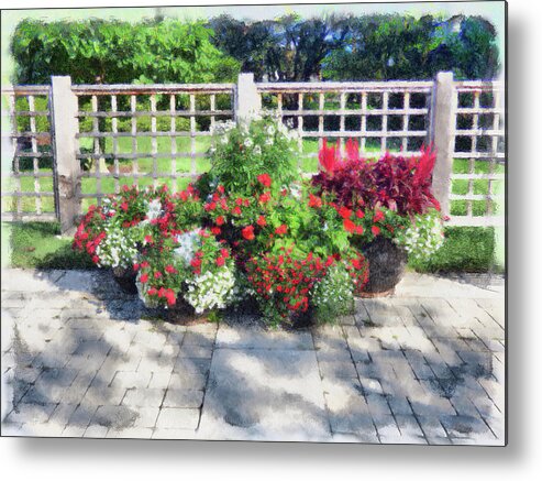 Flower Pots Metal Print featuring the digital art A Few Well Placed Pots by Leslie Montgomery