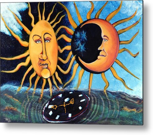 Sun Metal Print featuring the painting A Quarter til Becoming One by Dennis Tawes