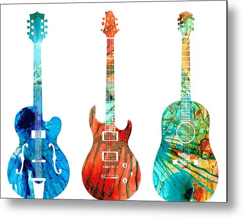 Guitar Metal Print featuring the painting Abstract Guitars by Sharon Cummings by Sharon Cummings