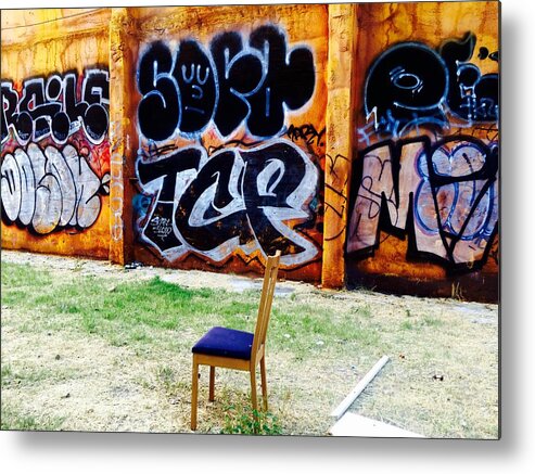 Chair Metal Print featuring the photograph Admiring Barcelona graffiti wall by Funkpix Photo Hunter