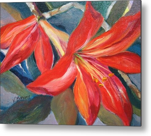 Floral Metal Print featuring the painting Amaryllis in Spring by Vicki Brevell