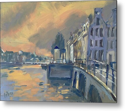 Amsterdam Metal Print featuring the painting Amsterdm Morning Light Amstel by Nop Briex