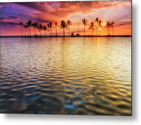 A Bay Metal Print featuring the photograph Anaehoomalu Sunset by Christopher Johnson