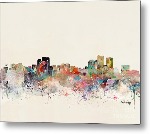 Anchorage Metal Print featuring the painting Anchorage Alaska Skyline by Bri Buckley