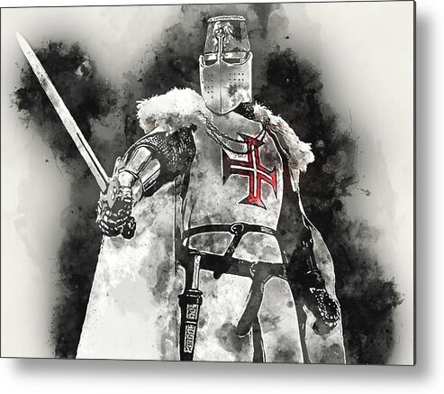 Ancient Templar Metal Print featuring the painting Ancient Templar Knight - Watercolor 11 by AM FineArtPrints