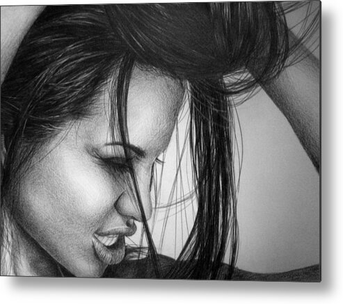 Angelina Metal Print featuring the drawing Angelina Jolie by Jennifer Bryant