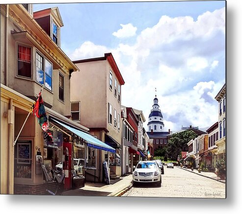 Annapolis Metal Print featuring the photograph Annapolis MD - Shops on Maryland Avenue and Maryland State House by Susan Savad