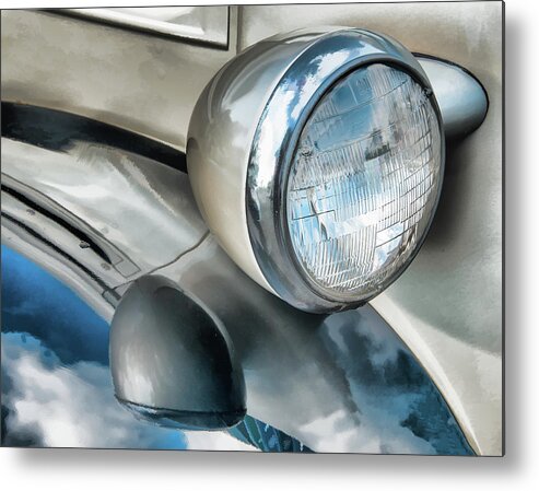 Autumobile Metal Print featuring the photograph Antique Car Headlight And Reflections by Gary Slawsky