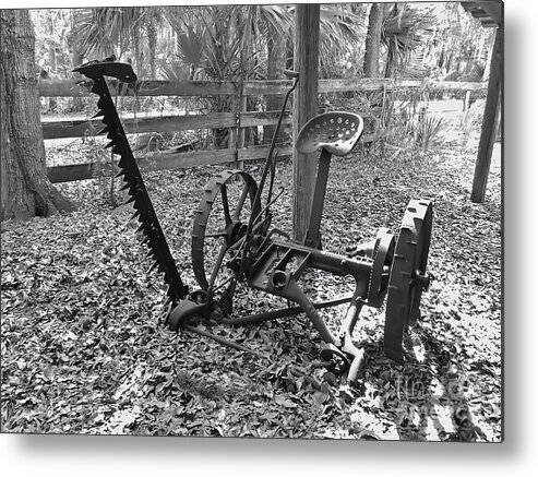  Lawnmower Metal Print featuring the photograph Antique Mower B W by D Hackett