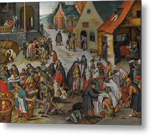 Pieter Brueghel The Younger Brussels 1564 - 1637-8 Antwerp The Seven Acts Of Mercy Metal Print featuring the painting Antwerp The Seven Acts Of Mercy by MotionAge Designs